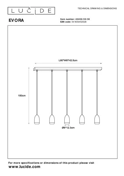 Lucide EVORA - Hanglamp - Ø 10 cm - 5xGU10 - Zwart - technisch